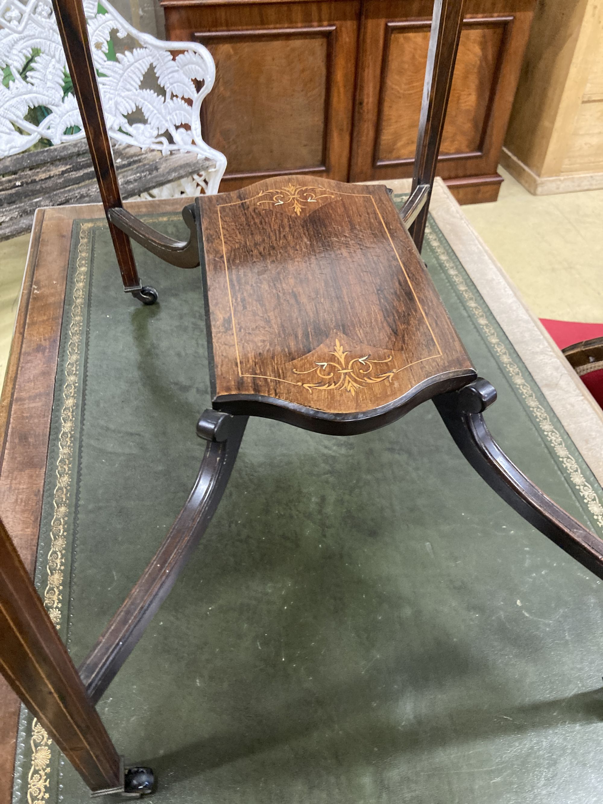 A late Victorian inlaid rosewood rectangular occasional table, width 84cm, depth 45cm, height 71cm